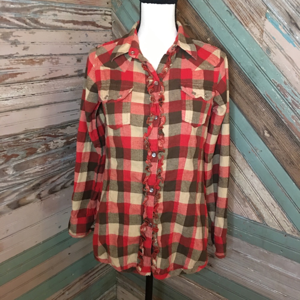 TASHA POLIZZI Red Plaid Flannel Shirt, SZ S